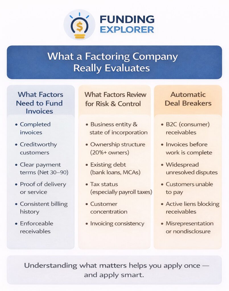 factoring application requirements evaluation